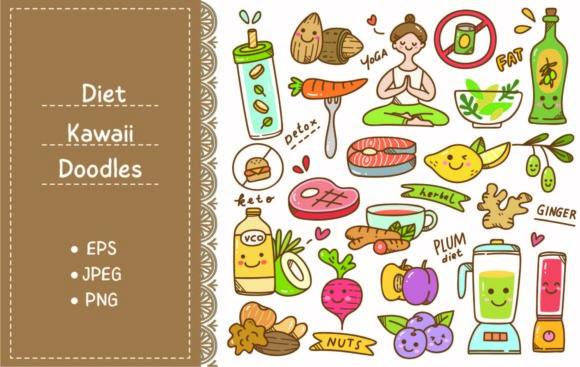 Download Set of Diet Kawaii Doodle - Diet Collection